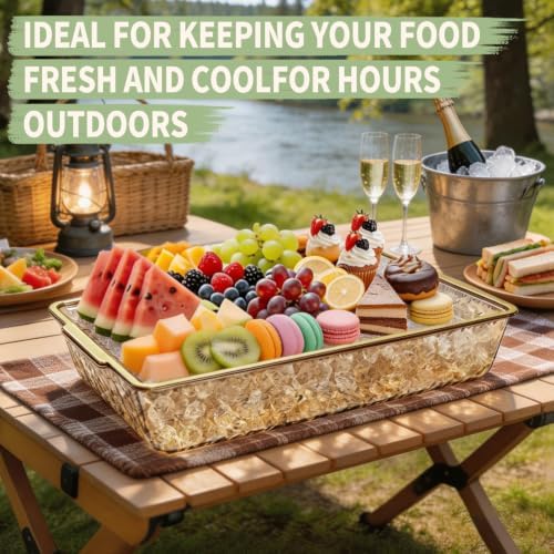 2 Set Chilled Serving Trays for Parties Keep Food Cold Outside Party in Full Gold, alternate view 5