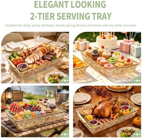 2 Set Chilled Serving Trays for Parties Keep Food Cold Outside Party in Full Gold, alternate view 6
