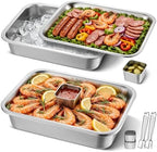 2-Set Chilled Serving Trays with Ice Trays, Shrimp Cocktail Serving Dish in Silver
