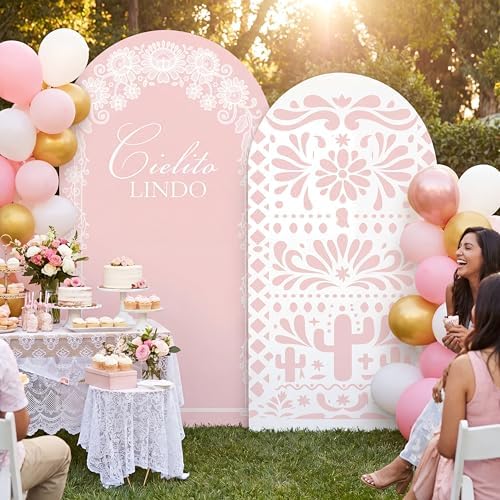 2 Set Cielito Lindo Backdrop Cover 7.2ft 6.6ft Arch Pink in 87 x 47 inch and 79 x 39 inch in Pink
