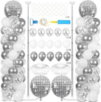 2 Set Disco Ball Balloon Column Stand Adjustable Silver Disco Balloon Decor