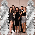 2 Set Disco Ball Balloon Column Stand Adjustable Silver Disco Balloon Decor, alternate view 2