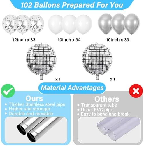 2 Set Disco Ball Balloon Column Stand Adjustable Silver Disco Balloon Decor, alternate view 4