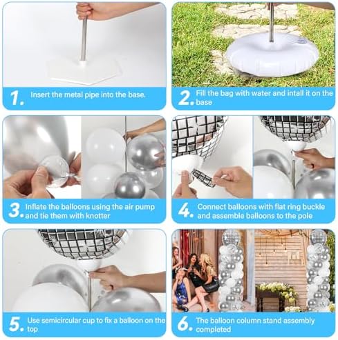 2 Set Disco Ball Balloon Column Stand Adjustable Silver Disco Balloon Decor, alternate view 5