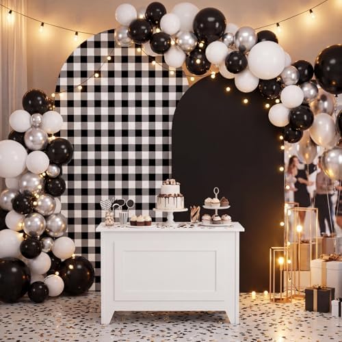 2 Set Gingham Arch Backdrop Cover 7.2ft 6.6ft Arch Cover, Black in Black