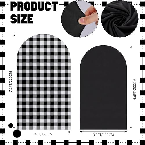 2 Set Gingham Arch Backdrop Cover 7.2ft 6.6ft Arch Cover, Black in Black, alternate view 2
