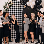 2 Set Gingham Arch Backdrop Cover 7.2ft 6.6ft Arch Cover, Black in Black, alternate view 3