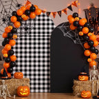 2 Set Gingham Arch Backdrop Cover 7.2ft 6.6ft Arch Cover, Black in Black, alternate view 4