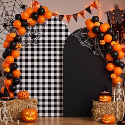 2 Set Gingham Arch Backdrop Cover 7.2ft 6.6ft Arch Cover, Black in Black, alternate view 4