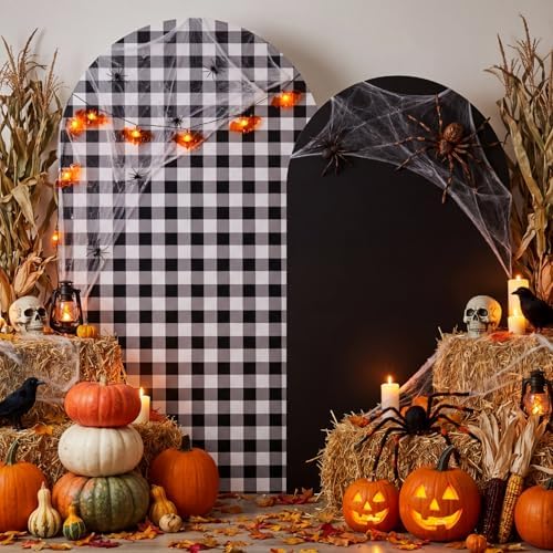 2 Set Gingham Arch Backdrop Cover 7.2ft 6.6ft Arch Cover, Black in Black, alternate view 5