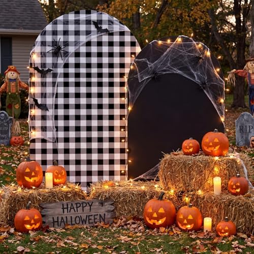 2 Set Gingham Arch Backdrop Cover 7.2ft 6.6ft Arch Cover, Black in Black, alternate view 6