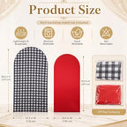 2 Set Gingham Arch Backdrop Cover 7.2ft 6.6ft Arch Cover, Black, Red in Red, alternate view 2