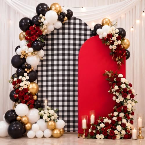 2 Set Gingham Arch Backdrop Cover 7.2ft 6.6ft Arch Cover, Black, Red in Red, alternate view 4