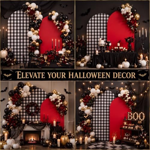 2 Set Gingham Arch Backdrop Cover 7.2ft 6.6ft Arch Cover, Black, Red in Red, alternate view 6