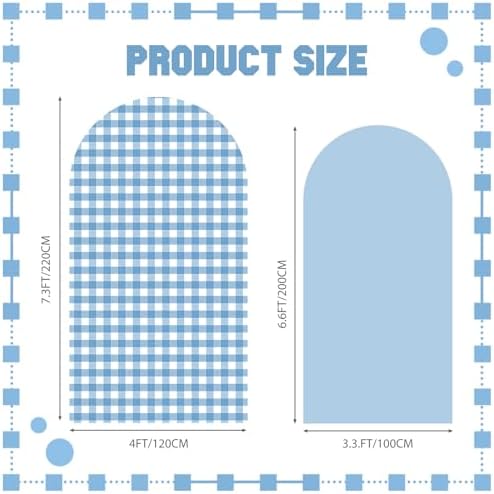 2 Set Gingham Arch Backdrop Cover 7.2ft 6.6ft Arch Cover, Blue in Blue, alternate view 2