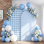2 Set Gingham Arch Backdrop Cover 7.2ft 6.6ft Arch Cover, Blue in Blue, alternate view 3