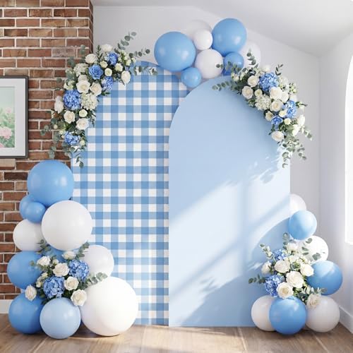 2 Set Gingham Arch Backdrop Cover 7.2ft 6.6ft Arch Cover, Blue in Blue, alternate view 3