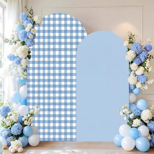 2 Set Gingham Arch Backdrop Cover 7.2ft 6.6ft Arch Cover, Blue in Blue, alternate view 4