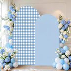 2 Set Gingham Arch Backdrop Cover 7.2ft 6.6ft Arch Cover, Blue in Blue, alternate view 4