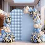 2 Set Gingham Arch Backdrop Cover 7.2ft 6.6ft Arch Cover, Blue in Blue, alternate view 5