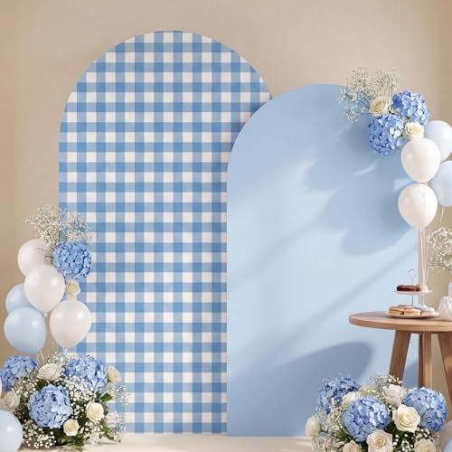 2 Set Gingham Arch Backdrop Cover 7.2ft 6.6ft Arch Cover, Blue in Blue, alternate view 6