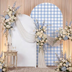2 Set Gingham Arch Backdrop Cover 7.2ft 6.6ft Arch Cover, Blue, White in White