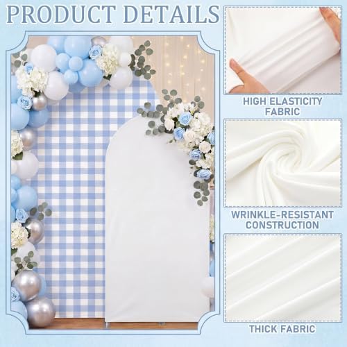 2 Set Gingham Arch Backdrop Cover 7.2ft 6.6ft Arch Cover, Blue, White in White, alternate view 3