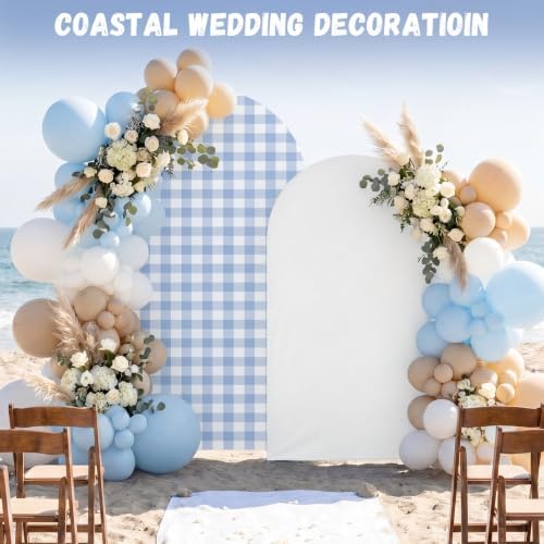 2 Set Gingham Arch Backdrop Cover 7.2ft 6.6ft Arch Cover, Blue, White in White, alternate view 5