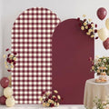 2 Set Gingham Arch Backdrop Cover 7.2ft 6.6ft Arch Cover, Burgundy