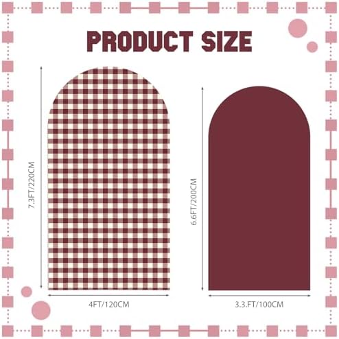 2 Set Gingham Arch Backdrop Cover 7.2ft 6.6ft Arch Cover, Burgundy, alternate view 2