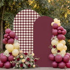 2 Set Gingham Arch Backdrop Cover 7.2ft 6.6ft Arch Cover, Burgundy, alternate view 6