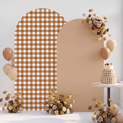 2 Set Gingham Arch Backdrop Cover 7.2ft 6.6ft Arch Cover, Khaki in Khaki