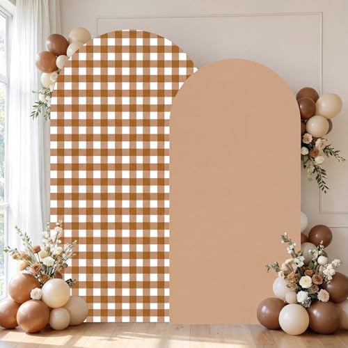 2 Set Gingham Arch Backdrop Cover 7.2ft 6.6ft Arch Cover, Khaki in Khaki, alternate view 3