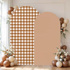 2 Set Gingham Arch Backdrop Cover 7.2ft 6.6ft Arch Cover, Khaki in Khaki, alternate view 3