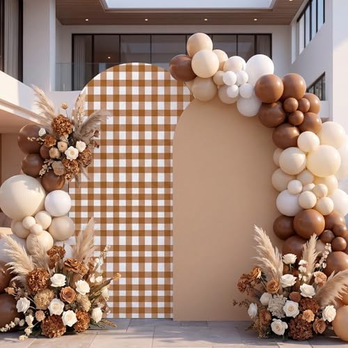2 Set Gingham Arch Backdrop Cover 7.2ft 6.6ft Arch Cover, Khaki in Khaki, alternate view 4