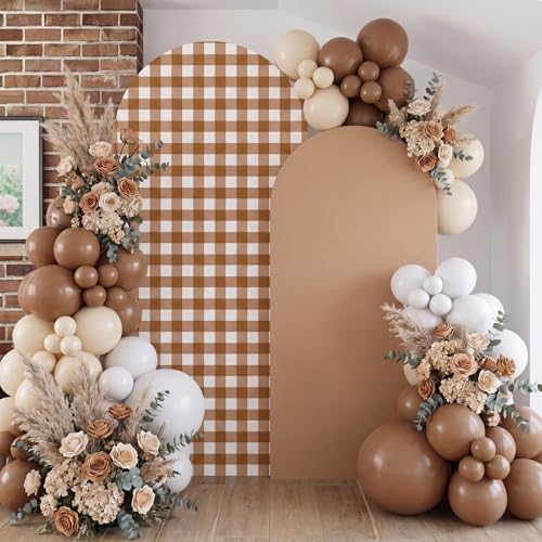 2 Set Gingham Arch Backdrop Cover 7.2ft 6.6ft Arch Cover, Khaki in Khaki, alternate view 5