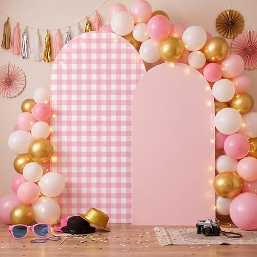 2 Set Gingham Arch Backdrop Cover 7.2ft 6.6ft Arch Cover, Pink in Pink