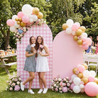 2 Set Gingham Arch Backdrop Cover 7.2ft 6.6ft Arch Cover, Pink in Pink, alternate view 2