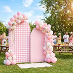 2 Set Gingham Arch Backdrop Cover 7.2ft 6.6ft Arch Cover, Pink in Pink, alternate view 4