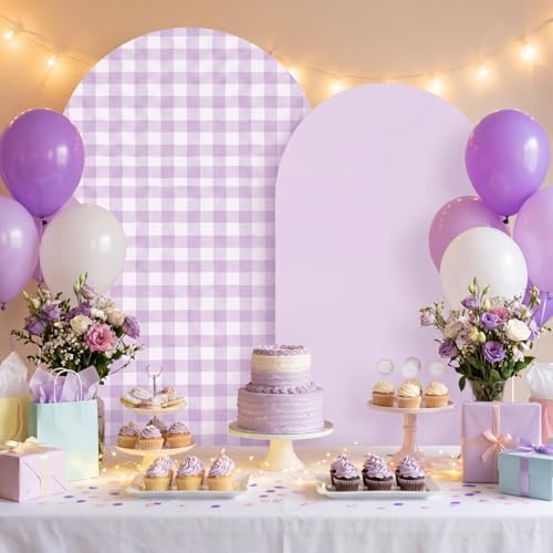 2 Set Gingham Arch Backdrop Cover 7.2ft 6.6ft Arch Cover, Purple