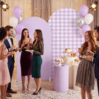 2 Set Gingham Arch Backdrop Cover 7.2ft 6.6ft Arch Cover, Purple, alternate view 4