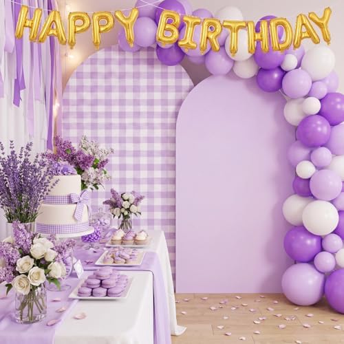 2 Set Gingham Arch Backdrop Cover 7.2ft 6.6ft Arch Cover, Purple, alternate view 5