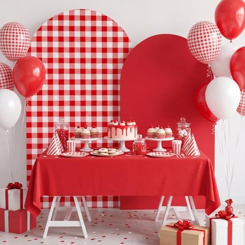 2 Set Gingham Arch Backdrop Cover 7.2ft 6.6ft Arch Cover, Red in Red