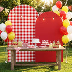 2 Set Gingham Arch Backdrop Cover 7.2ft 6.6ft Arch Cover, Red in Red, alternate view 2