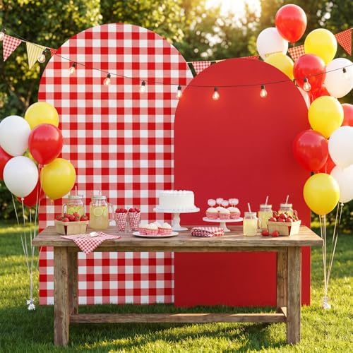 2 Set Gingham Arch Backdrop Cover 7.2ft 6.6ft Arch Cover, Red in Red, alternate view 2