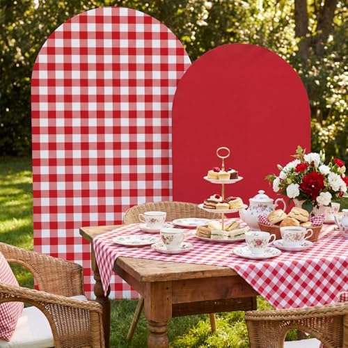 2 Set Gingham Arch Backdrop Cover 7.2ft 6.6ft Arch Cover, Red in Red, alternate view 3