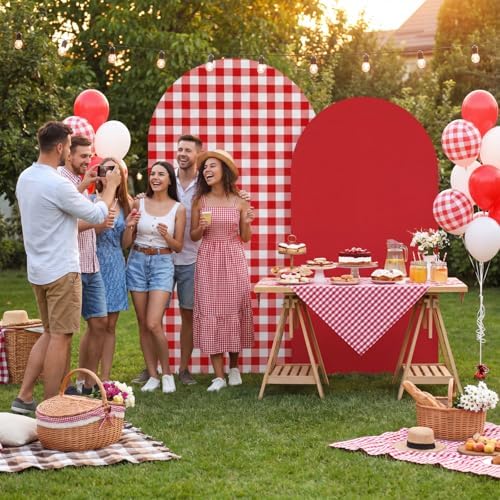 2 Set Gingham Arch Backdrop Cover 7.2ft 6.6ft Arch Cover, Red in Red, alternate view 4