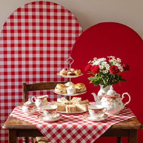 2 Set Gingham Arch Backdrop Cover 7.2ft 6.6ft Arch Cover, Red in Red, alternate view 5