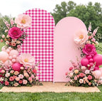 2 Set Gingham Arch Backdrop Cover 7.2ft 6.6ft Arch Cover, Rose Pink