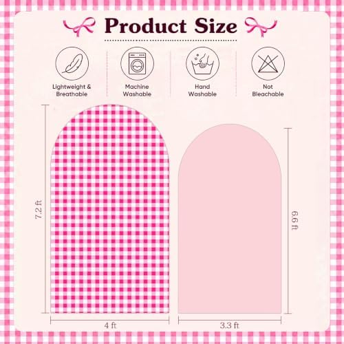 2 Set Gingham Arch Backdrop Cover 7.2ft 6.6ft Arch Cover, Rose Pink, alternate view 2